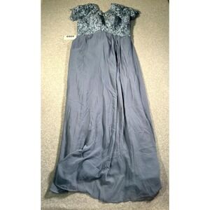 Womens Gown Dress 16W Gray Lace Embroidered Floral Beaded V Neck Formal Wedding